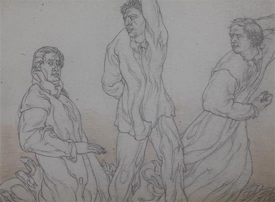 § Austin Osman Spare (1888-1956) Three robed figures 7 x 9.75in. unframed